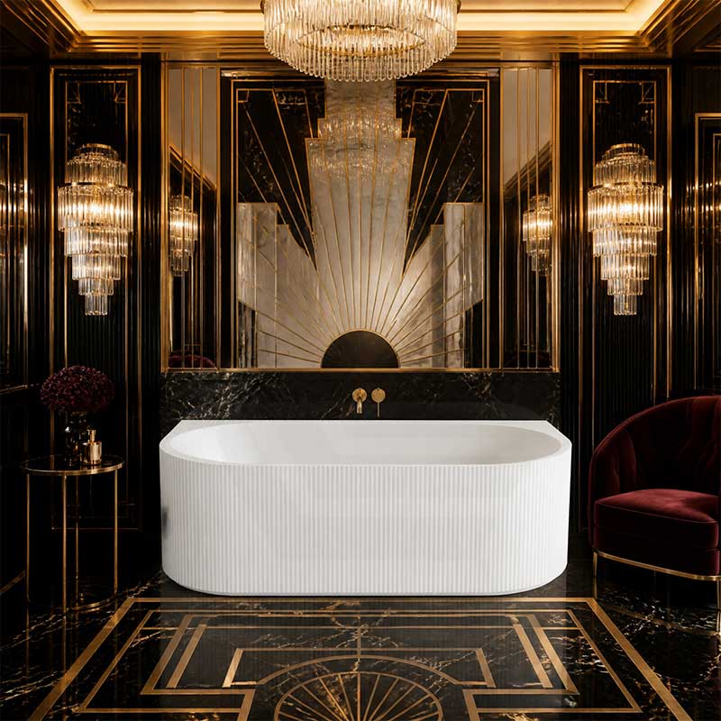 Ceto Fluted Back to Wall Oval Bathtub NO Overflow 1500/1700mm - Variant Colour