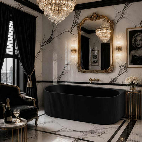 Ceto Fluted Back to Wall Oval Bathtub NO Overflow 1500/1700mm - Variant Colour