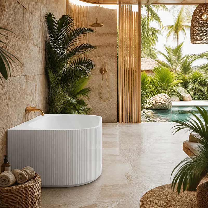 Ceto Fluted Back to Wall Oval Bathtub NO Overflow 1500/1700mm - Variant Colour