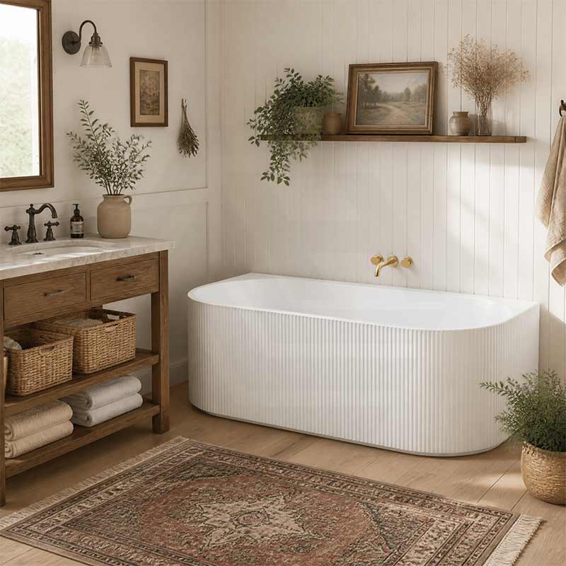 Ceto Fluted Back to Wall Oval Bathtub NO Overflow 1500/1700mm - Variant Colour