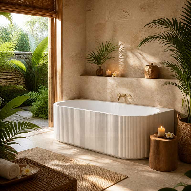 Ceto Fluted Back to Wall Oval Bathtub NO Overflow 1500/1700mm - Variant Colour