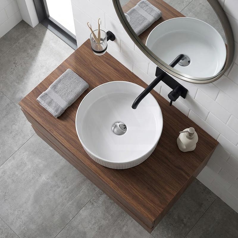 Round Fluted Above Counter Ceramic Basin Ultra Slim 410x410x120mm - In Various Colour