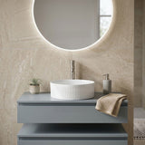 Round Fluted Above Counter Ceramic Basin Ultra Slim 410x410x120mm - In Various Colour