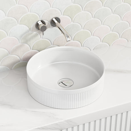 410X410X120Mm Round Above Counter Stone Basin Ultra Slim Gloss White Basins