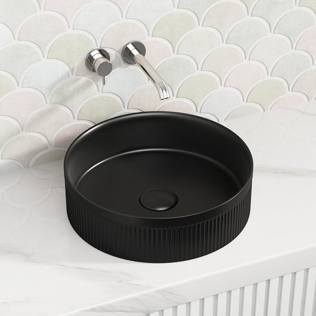 410X410X120Mm Round Above Counter Stone Basin Ultra Slim Matt Black Basins