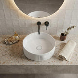 Round Fluted Above Counter Ceramic Basin Ultra Slim 410x410x120mm - In Various Colour