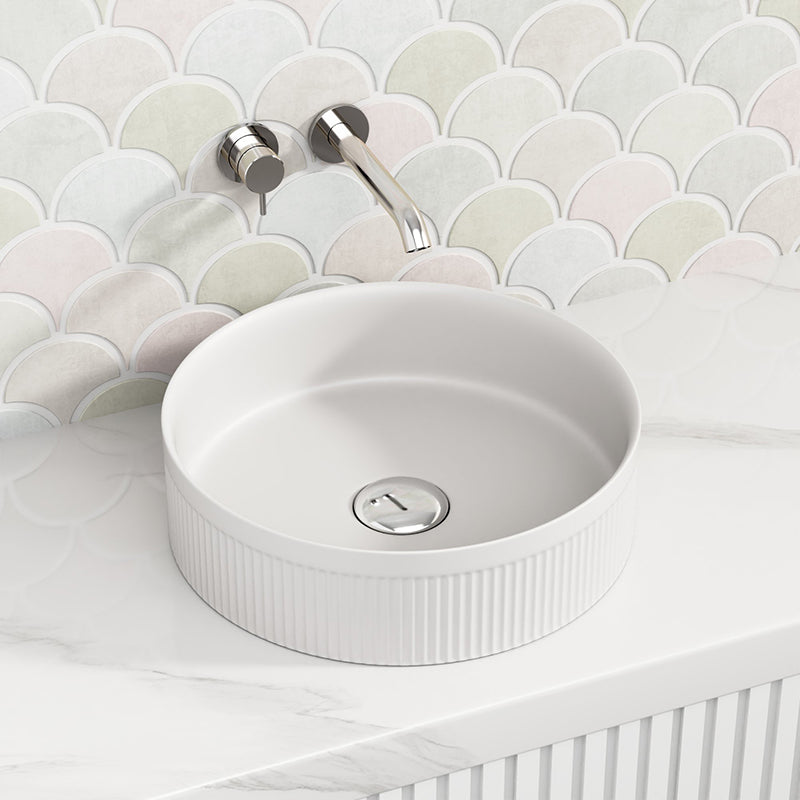 410X410X120Mm Round Above Counter Stone Basin Ultra Slim Matt White Basins