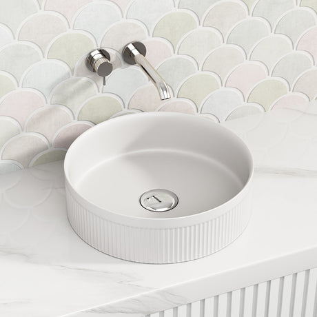 410X410X120Mm Round Above Counter Stone Basin Ultra Slim Matt White Basins