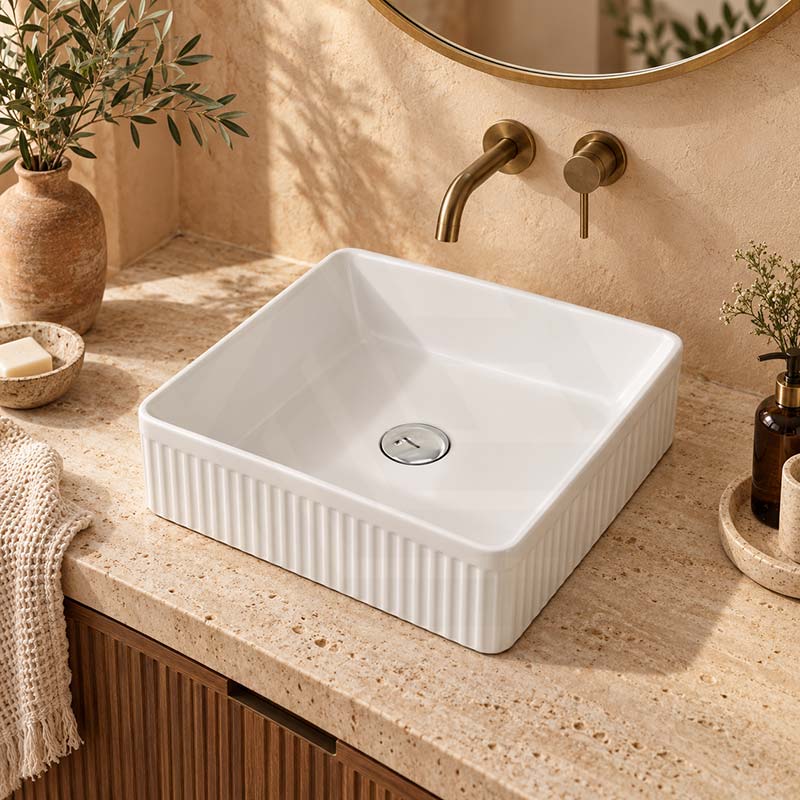Square Above Counter Ceramic Basin Ultra Slim 415x415x120mm - In Various Colour