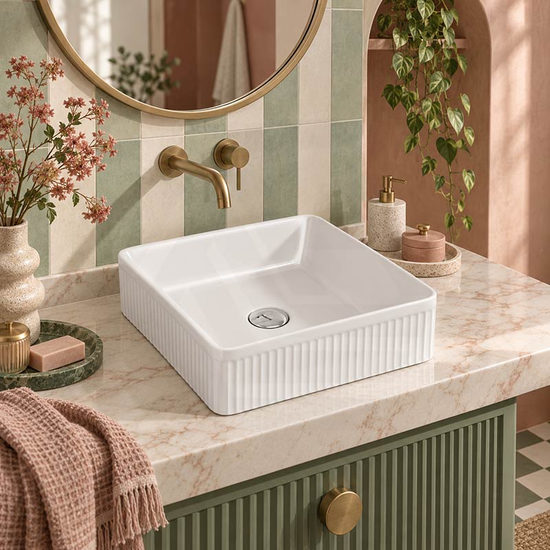 Square Above Counter Ceramic Basin Ultra Slim 415x415x120mm - In Various Colour