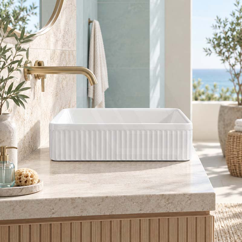 Square Above Counter Ceramic Basin Ultra Slim 415x415x120mm - In Various Colour