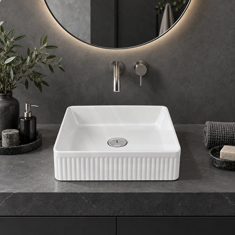 Square Above Counter Ceramic Basin Ultra Slim 415x415x120mm - In Various Colour