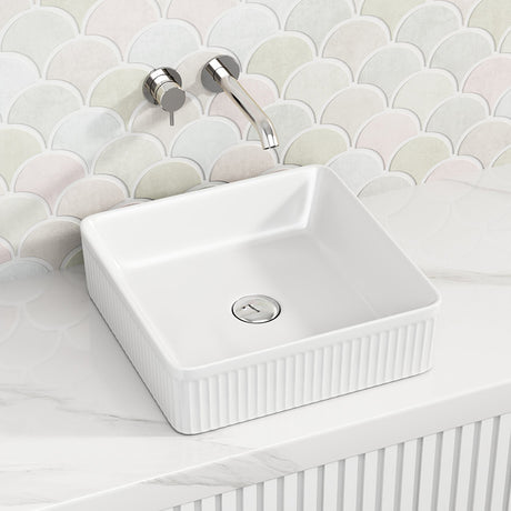 415X415X120Mm Square Above Counter Ceramic Basin Ultra Slim Gloss White Basins