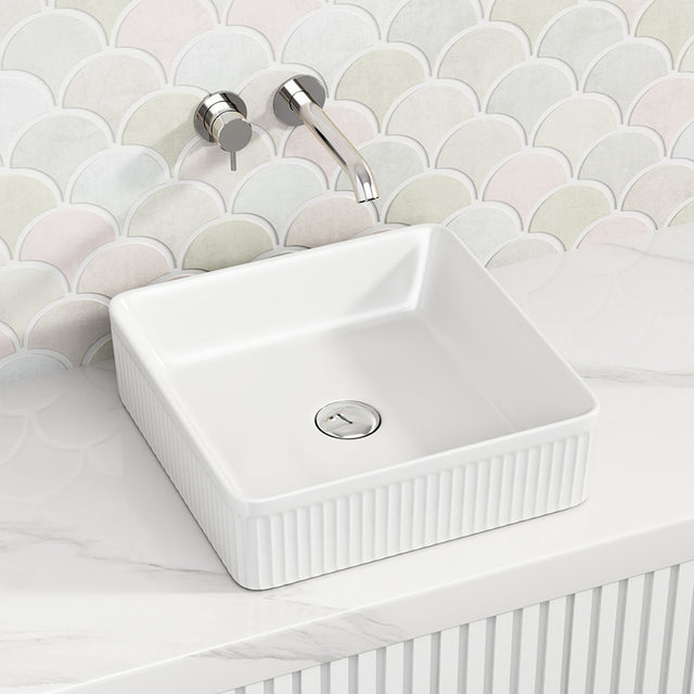 415X415X120Mm Square Above Counter Ceramic Basin Ultra Slim Gloss White Basins