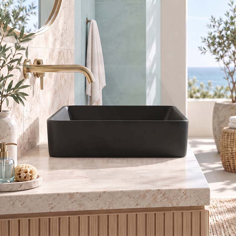Square Above Counter Ceramic Basin Ultra Slim 415x415x120mm - In Various Colour