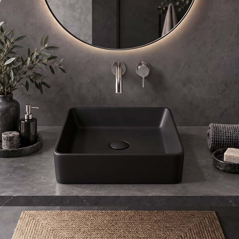 Square Above Counter Ceramic Basin Ultra Slim 415x415x120mm - In Various Colour