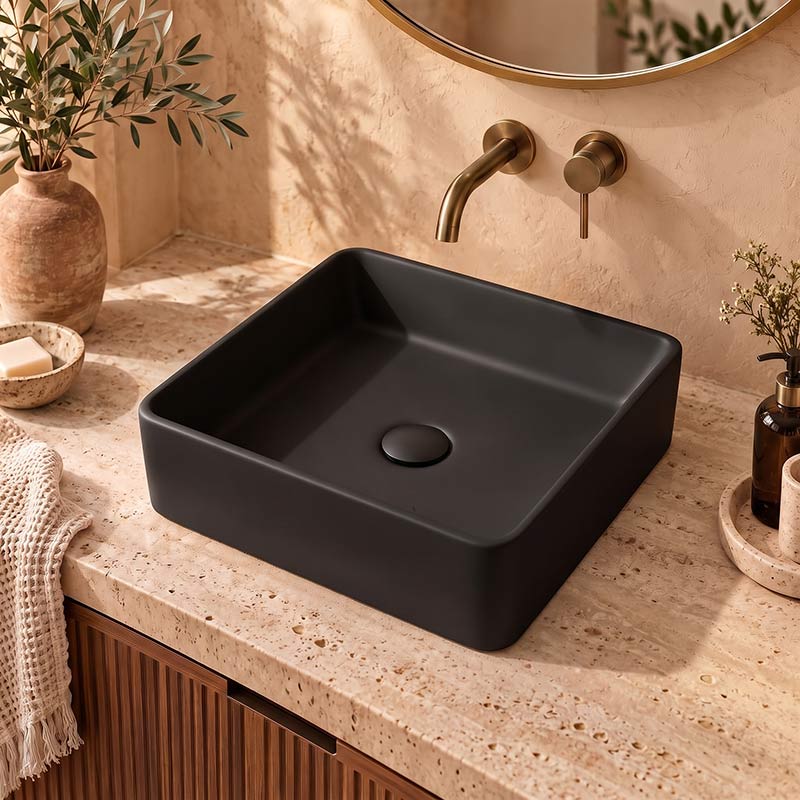 Square Above Counter Ceramic Basin Ultra Slim 415x415x120mm - In Various Colour