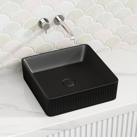 415X415X120Mm Square Above Counter Ceramic Basin Ultra Slim Matt Black Basins