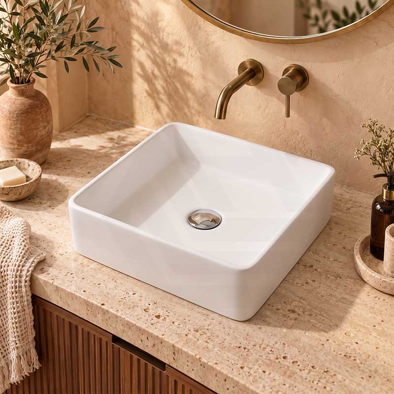 Square Above Counter Ceramic Basin Ultra Slim 415x415x120mm - In Various Colour