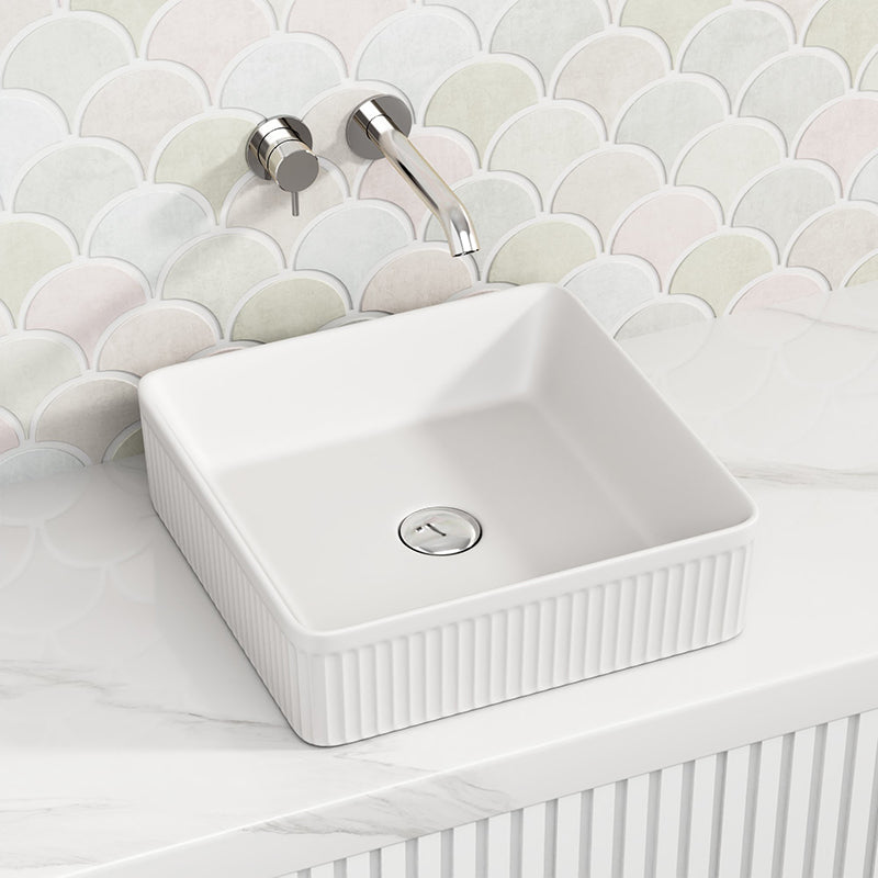 415X415X120Mm Square Above Counter Ceramic Basin Ultra Slim Matt White Basins