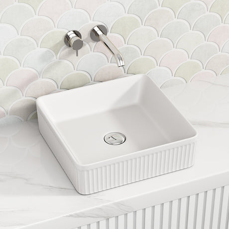 415X415X120Mm Square Above Counter Ceramic Basin Ultra Slim Matt White Basins