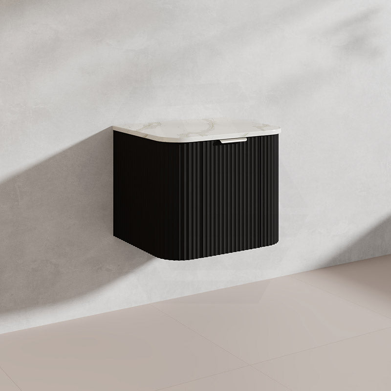600mm Ceto Avalon Matt White/Black Wall Hung Bathroom PVC Vanity with Soft Closing Drawers Curve Edge