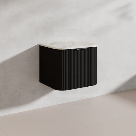 600mm Ceto Avalon Matt White/Black Wall Hung Bathroom PVC Vanity with Soft Closing Drawers Curve Edge