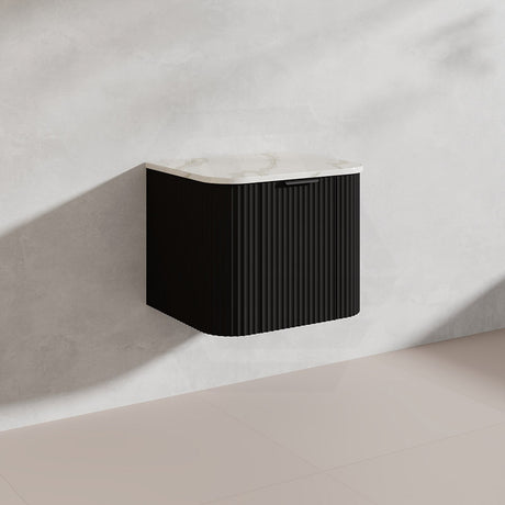 600mm Ceto Avalon Matt White/Black Wall Hung Bathroom PVC Vanity with Soft Closing Drawers Curve Edge