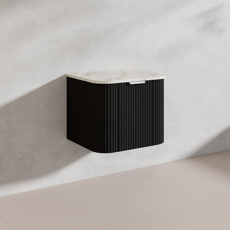 600mm Ceto Avalon Matt White/Black Wall Hung Bathroom PVC Vanity with Soft Closing Drawers Curve Edge