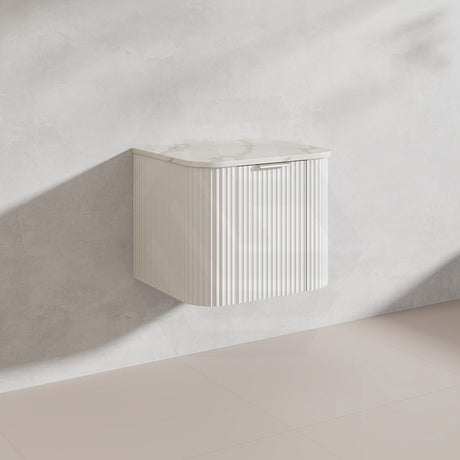 600mm Ceto Avalon Matt White/Black Wall Hung Bathroom PVC Vanity with Soft Closing Drawers Curve Edge