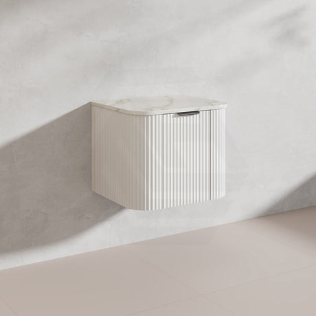 600mm Ceto Avalon Matt White/Black Wall Hung Bathroom PVC Vanity with Soft Closing Drawers Curve Edge