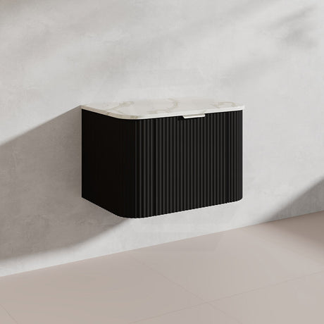 750mm Ceto Avalon Matt White/Black Wall Hung Bathroom PVC Vanity with Soft Closing Drawers Curve Edge