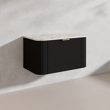 900mm Ceto Avalon Matt White/Black Wall Hung Bathroom PVC Vanity with Soft Closing Drawers Curve Edge