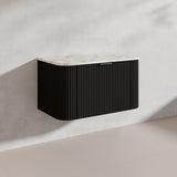 900mm Ceto Avalon Matt White/Black Wall Hung Bathroom PVC Vanity with Soft Closing Drawers Curve Edge