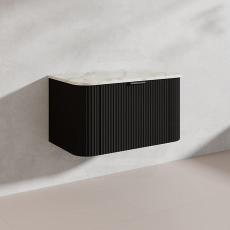 900mm Ceto Avalon Matt White/Black Wall Hung Bathroom PVC Vanity with Soft Closing Drawers Curve Edge