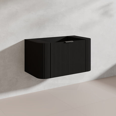 900mm Ceto Avalon Matt White/Black Wall Hung Bathroom PVC Vanity with Soft Closing Drawers Curve Edge