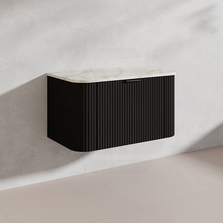 900mm Ceto Avalon Matt White/Black Wall Hung Bathroom PVC Vanity with Soft Closing Drawers Curve Edge