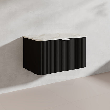 900mm Ceto Avalon Matt White/Black Wall Hung Bathroom PVC Vanity with Soft Closing Drawers Curve Edge