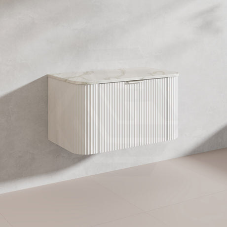 900mm Ceto Avalon Matt White/Black Wall Hung Bathroom PVC Vanity with Soft Closing Drawers Curve Edge