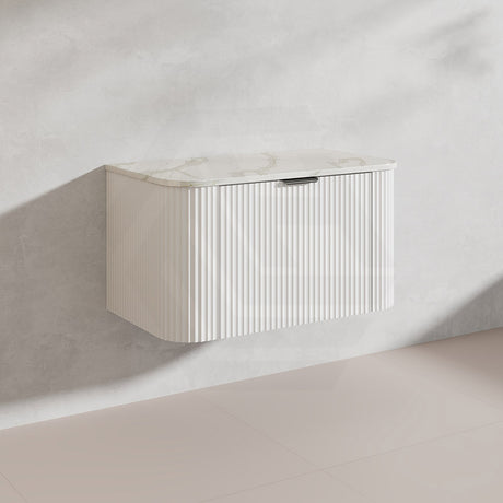 900mm Ceto Avalon Matt White/Black Wall Hung Bathroom PVC Vanity with Soft Closing Drawers Curve Edge