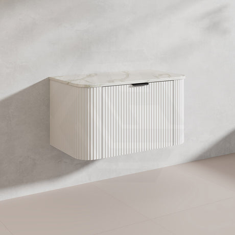 900mm Ceto Avalon Matt White/Black Wall Hung Bathroom PVC Vanity with Soft Closing Drawers Curve Edge