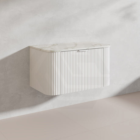 900mm Ceto Avalon Matt White/Black Wall Hung Bathroom PVC Vanity with Soft Closing Drawers Curve Edge