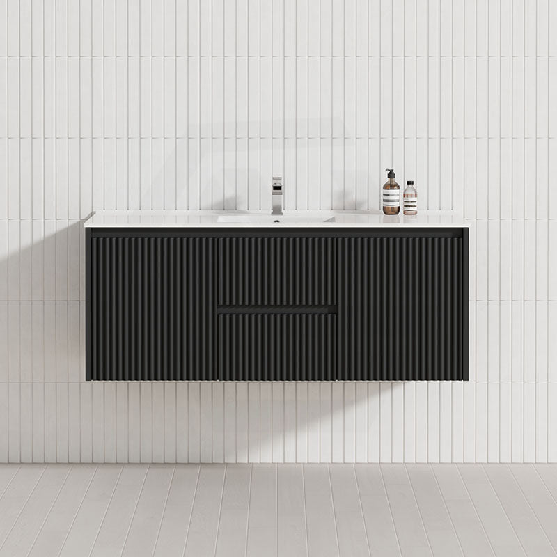 600-1500mm Ceto Brindabella Wall Hung Bathroom Vanity Matt Black PVC Board Ceramic Top Available