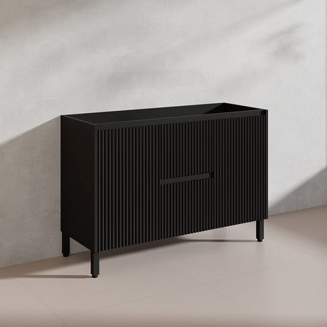600/750/900/1200/1500mm Ceto Brighton Freestanding Vanity with Legs PVC Board Matt Black Linear Surface