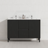 600/750/900/1200/1500mm Ceto Brighton Freestanding Vanity with Legs PVC Board Matt Black Linear Surface
