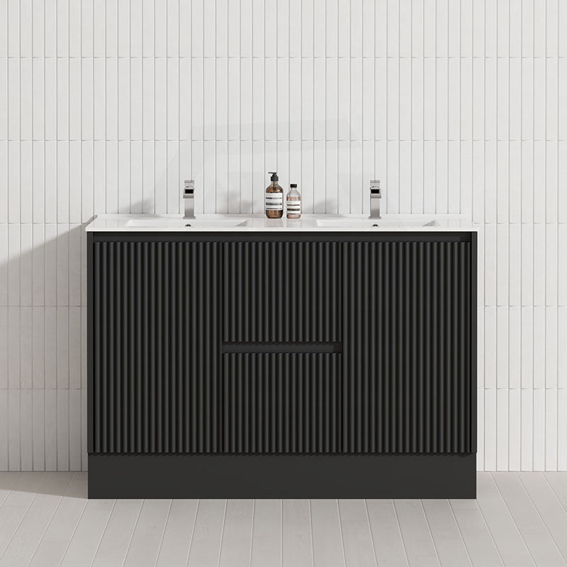 600/750/900/1200/1500mm Ceto Brighton Freestanding Vanity with Kickboard PVC Board Matt Black Linear Surface
