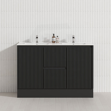 600/750/900/1200/1500mm Ceto Brighton Freestanding Vanity with Kickboard PVC Board Matt Black Linear Surface