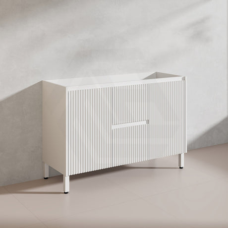 600-1500mm Ceto Brighton Freestanding Vanity with Legs Matt White PVC Board Cabinet ONLY Linear Surface