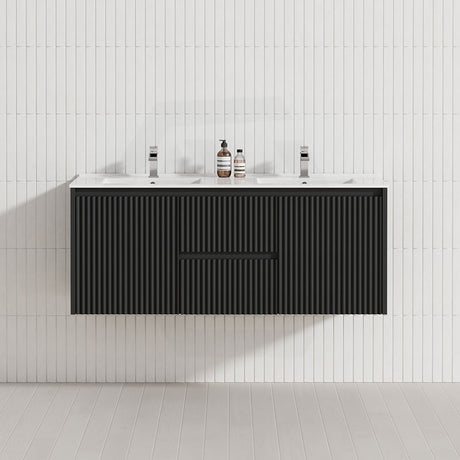 600-1500mm Ceto Brindabella Wall Hung Bathroom Vanity Matt Black PVC Board Ceramic Top Available