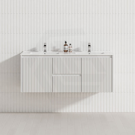 600-1500mm Ceto Brindabella Wall Hung Bathroom Vanity Matt White PVC Board Ceramic Top Available